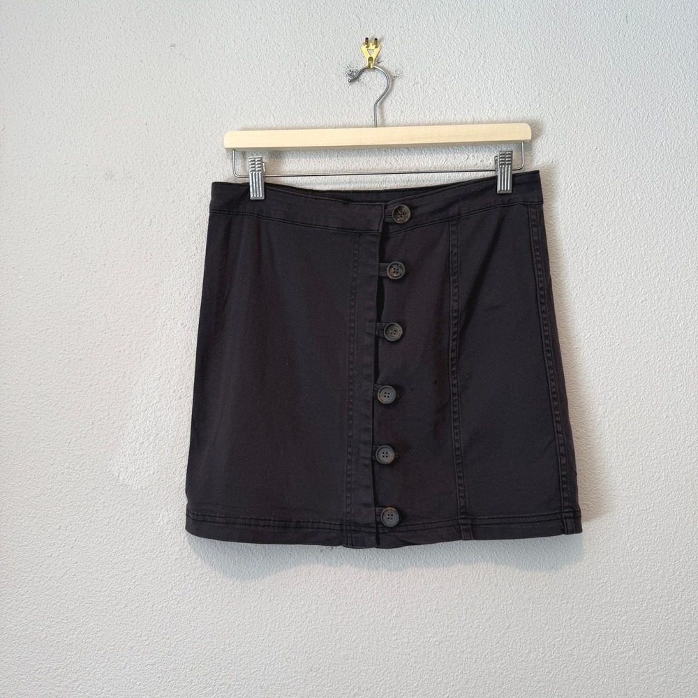 Altar'd State Womens Large Black Button Front Loop Mini Skirt Twill Cotton Blend